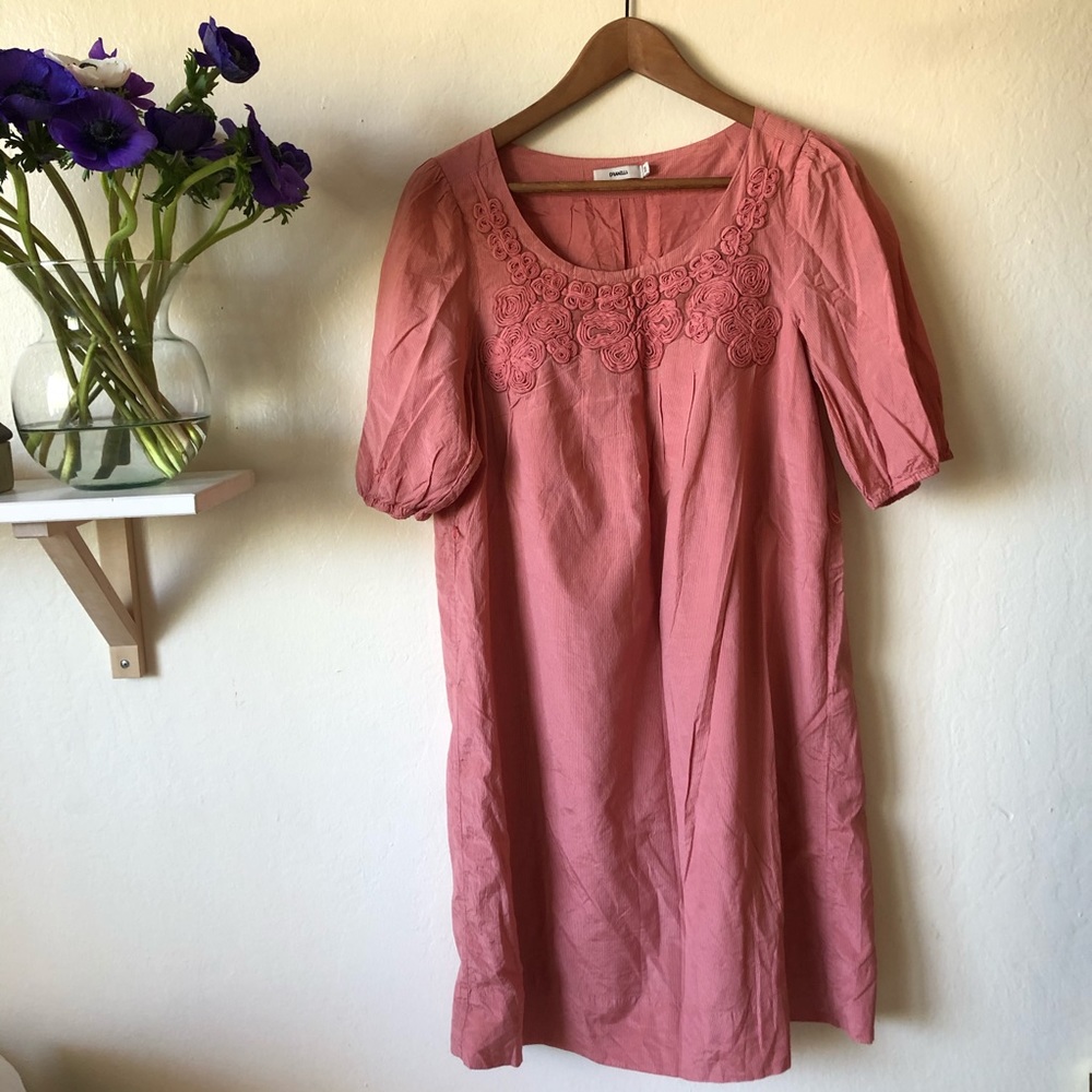🔷Coral tunic /midi dress appliqué, silk, spring🔷